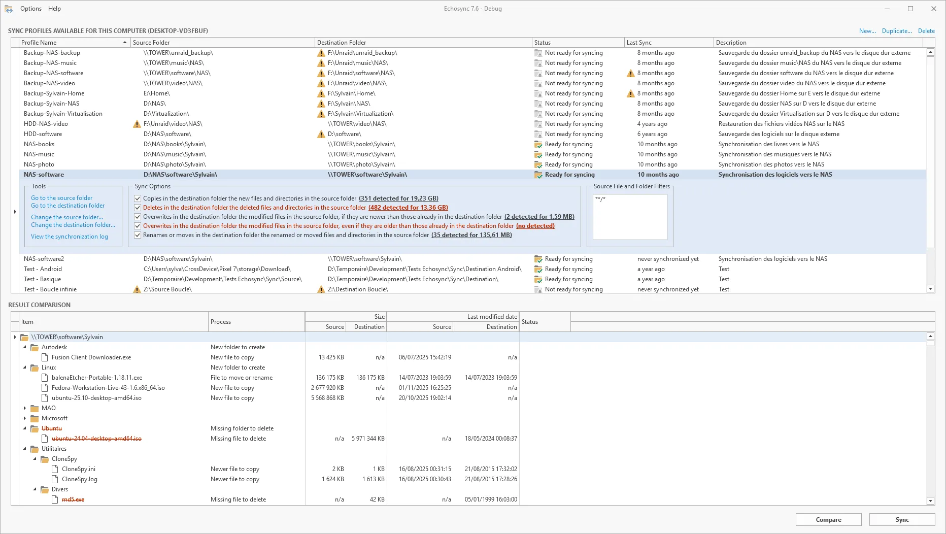 Screenshot of the Echosync interface